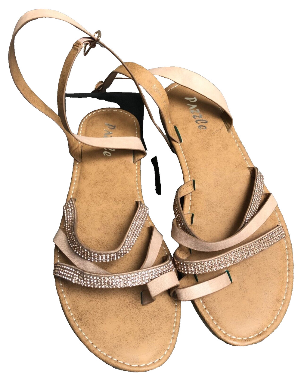 Dazzle Tan Rose Gold Rhinestone Strappy Toe Loop Sandals Womens 8.5